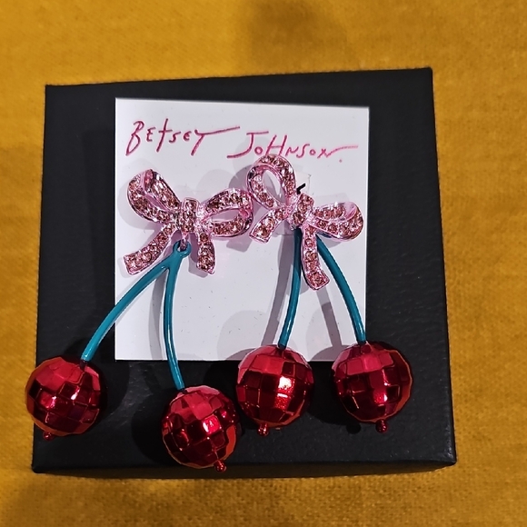 Betsey Johnson Jewelry - Betsey Johnson Pink Bow and Red Cherry Dangle Earrings NWT MSRP $45